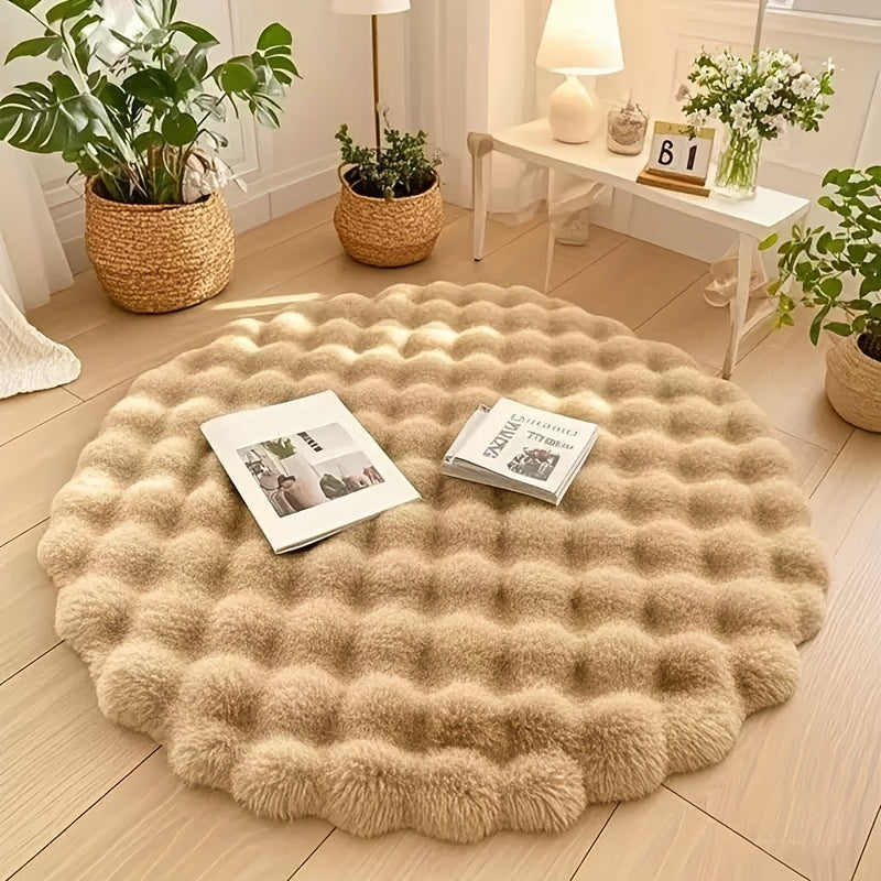 Round Bubble Plush Rug – Khaki