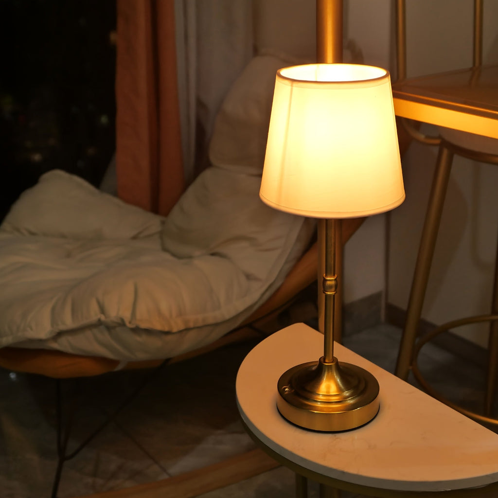 Brass-Tone Cordless Table Lamp with Fabric Shade – view 7