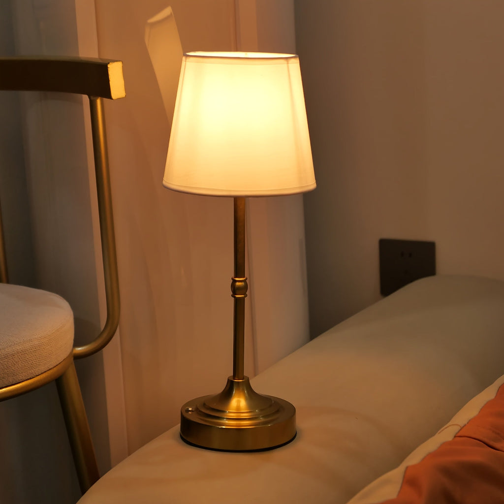Brass-Tone Cordless Table Lamp with Fabric Shade – view 4