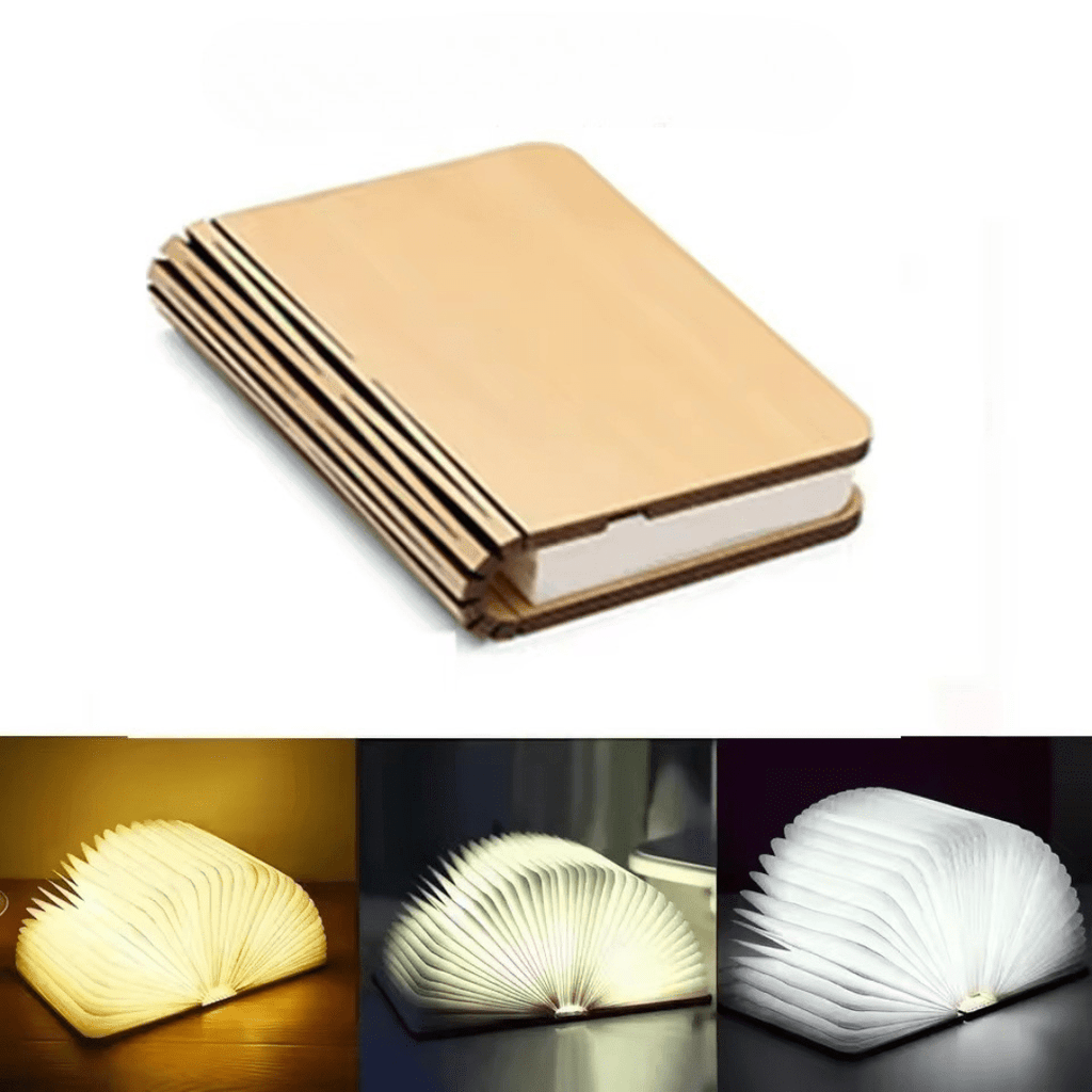 Foldable Book Lamp – Wood / Small (4 × 3 in) / Wood / Medium (6 × 4.3 in) / Wood / Large (8.7 × 6.7 in)
