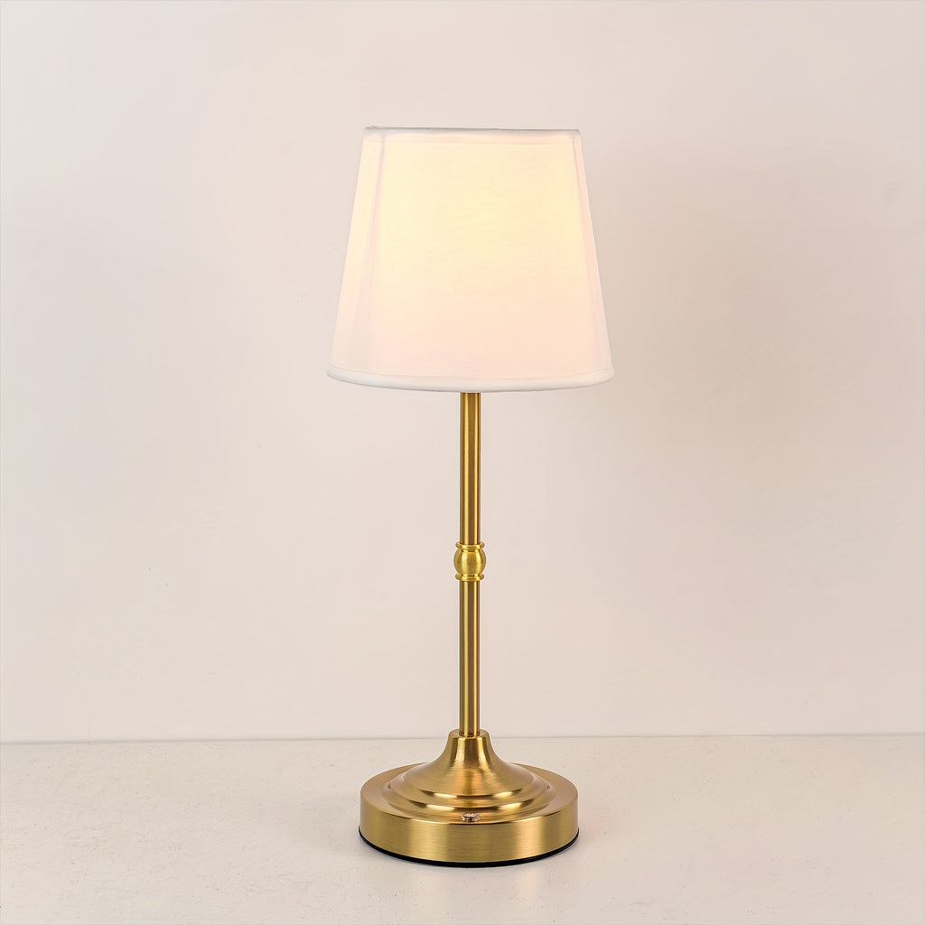 Brass-Tone Cordless Table Lamp with Fabric Shade – Gold