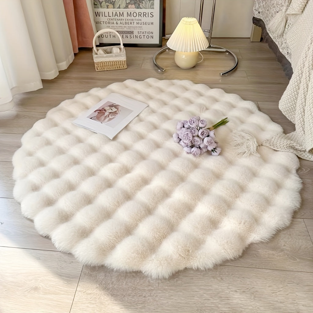 Round Bubble Plush Rug – Beige