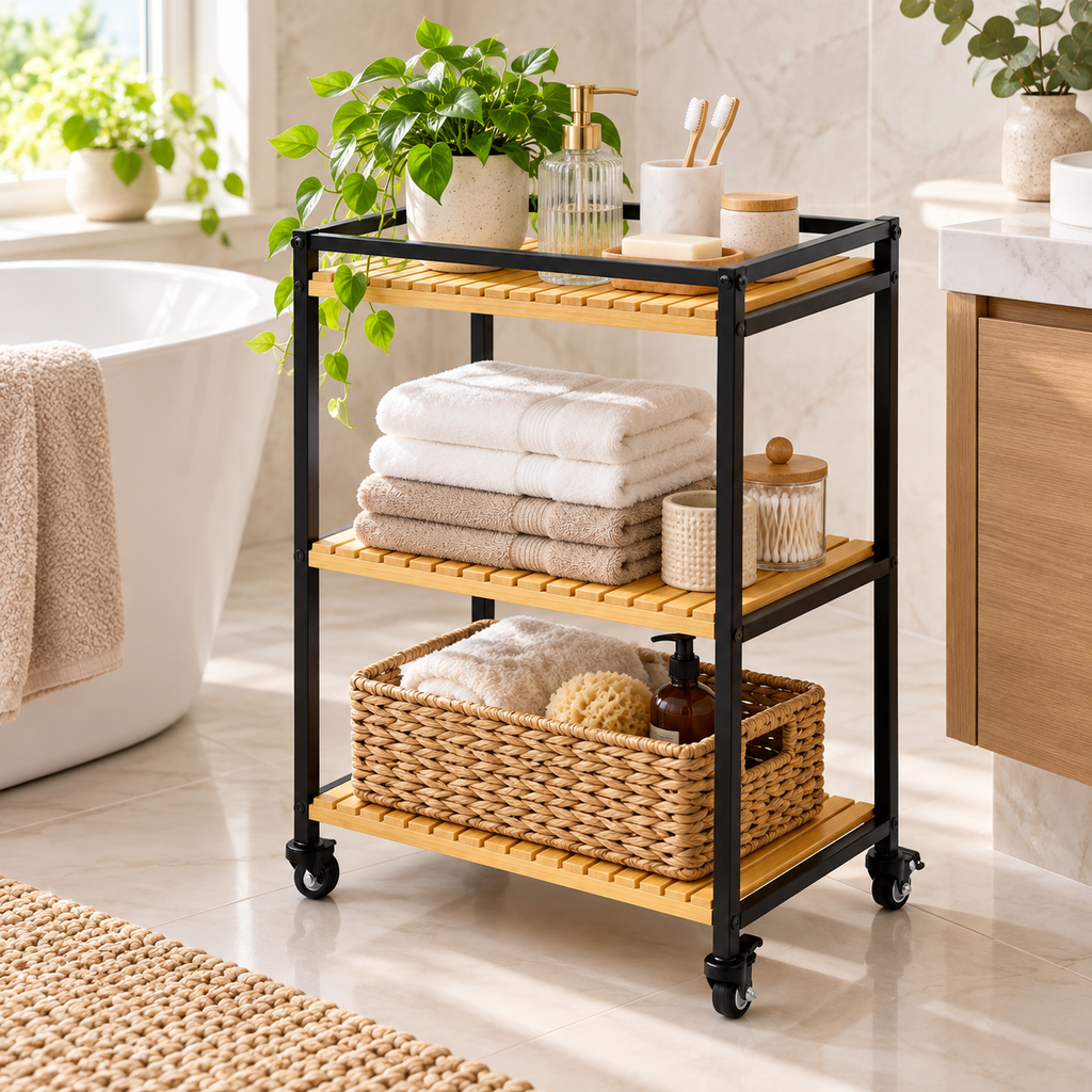 3-Tier Bamboo Rolling Storage Cart – view 4