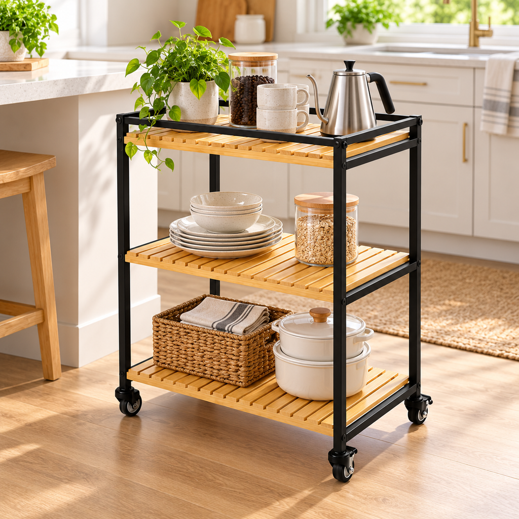3-Tier Bamboo Rolling Storage Cart – view 3