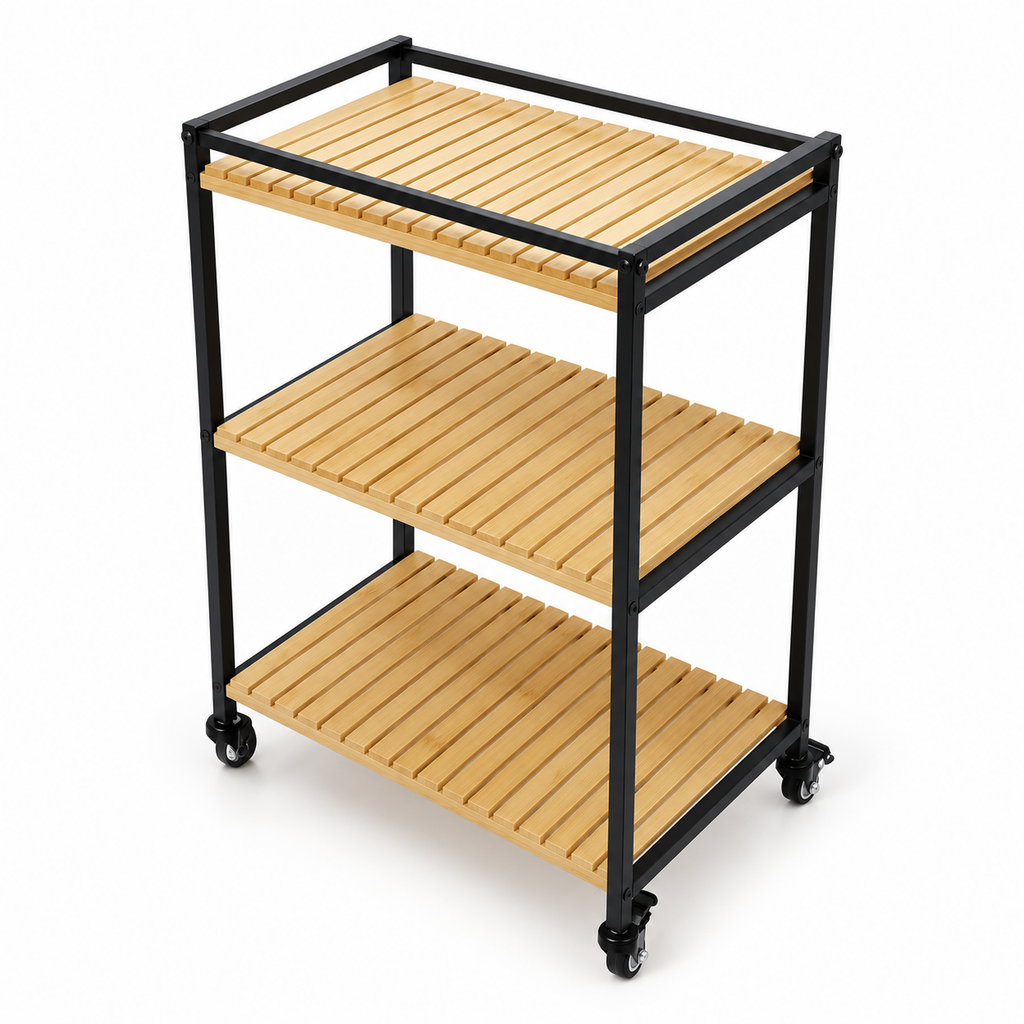 3-Tier Bamboo Rolling Storage Cart – view 2