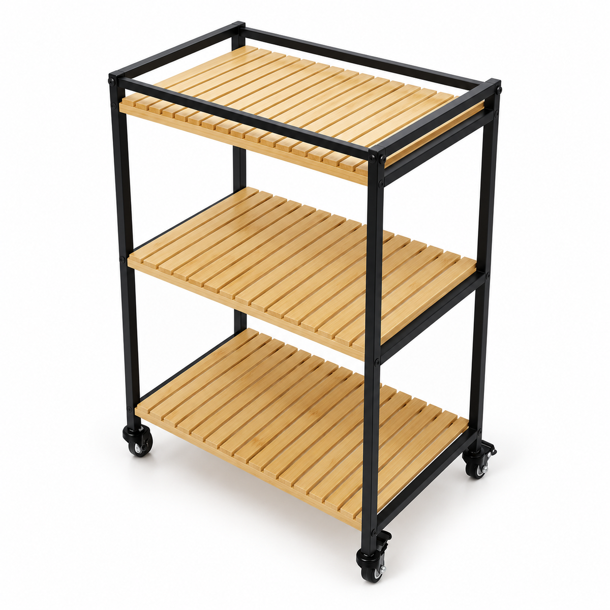 3-Tier Bamboo Rolling Storage Cart – view 2