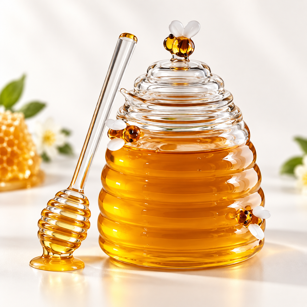 Glass Beehive Honey Jar with Dipper – view 3
