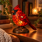 Red Cardinal Stained Glass Style Lamp