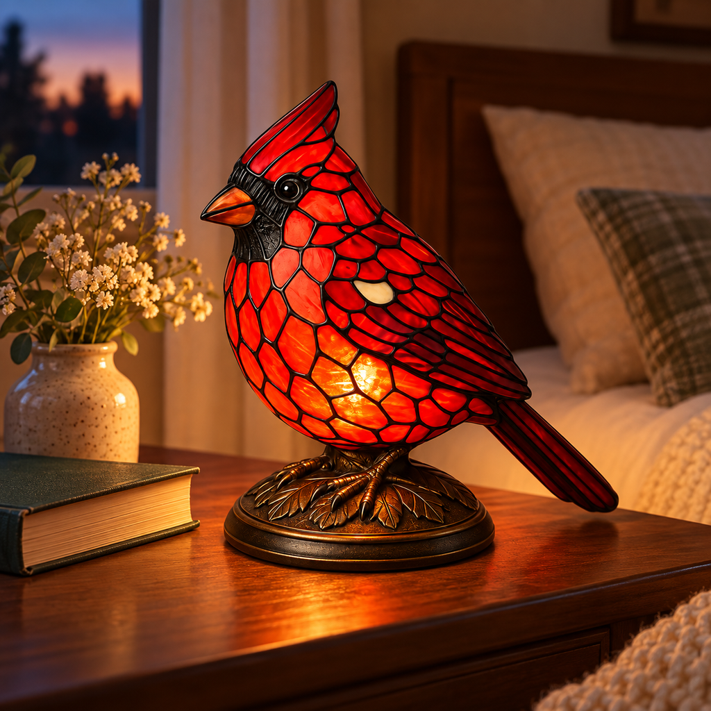 Red Cardinal Stained Glass Style Lamp – view 5