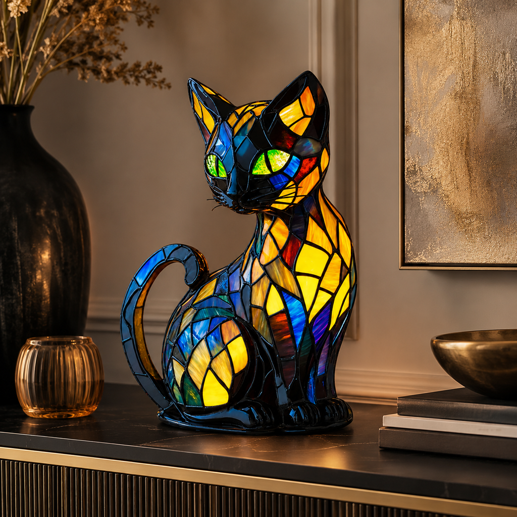 Stained Glass Style Cat Lamp – view 2
