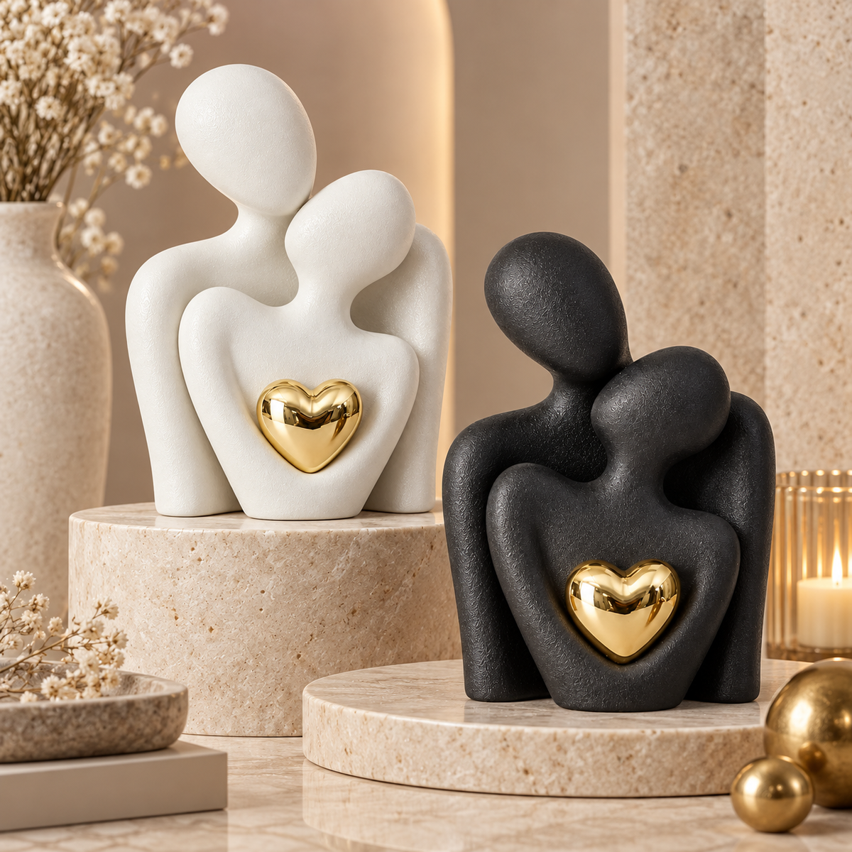 Ceramic Embracing Couple Sculpture