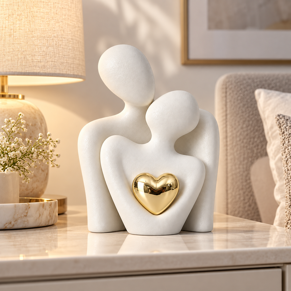 Ceramic Embracing Couple Sculpture – White