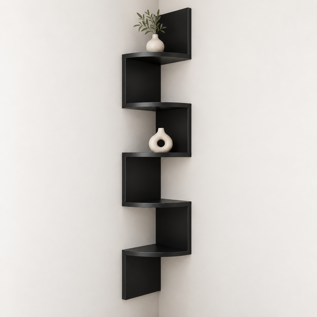 Zigzag Corner Wall Shelf – Black