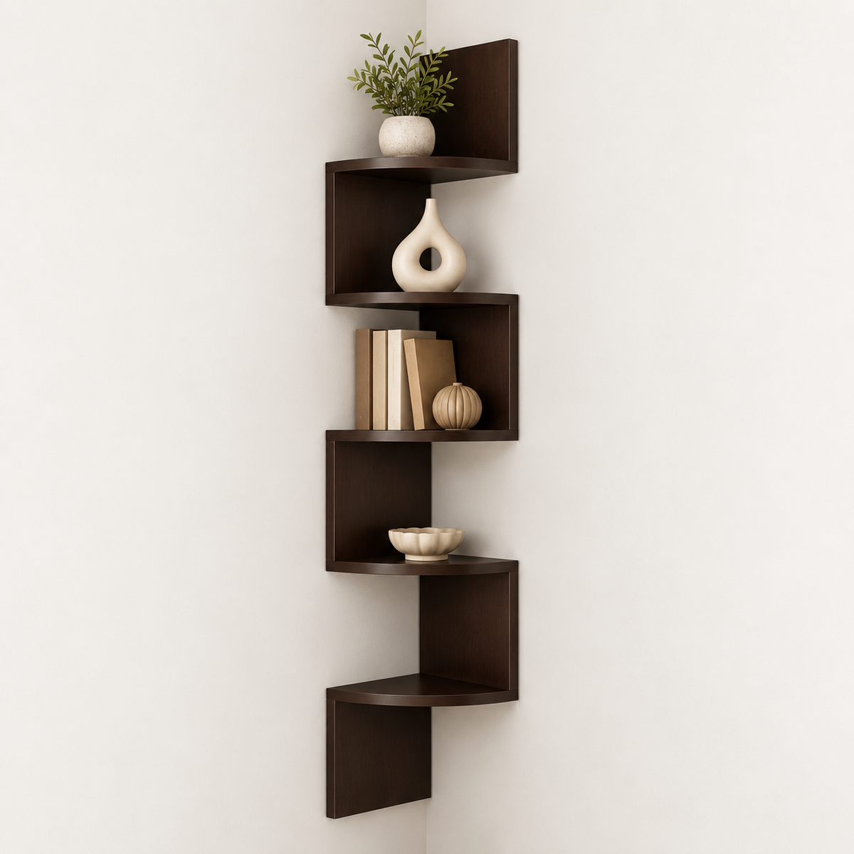 Zigzag Corner Wall Shelf – Dark Brown