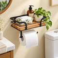 Iron Frame Wall-Mounted Bathroom Shelf with Toilet Paper Holder