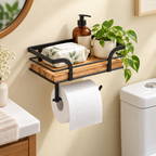 Iron Frame Wall-Mounted Bathroom Shelf with Toilet Paper Holder