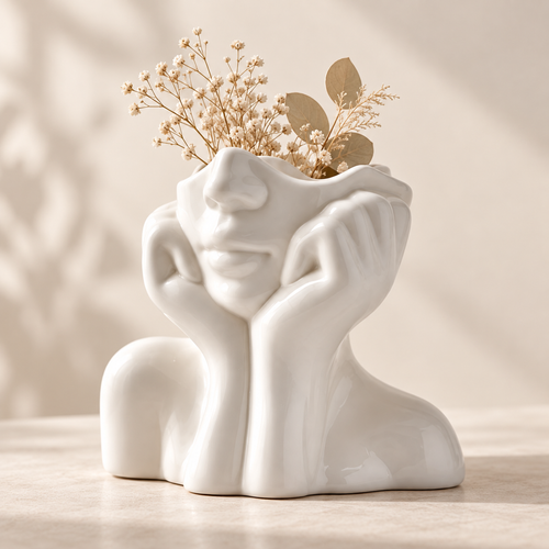 Abstract Face Sculpture Flower Vase – Elegant