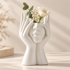 Abstract Face Sculpture Flower Vase – Refined