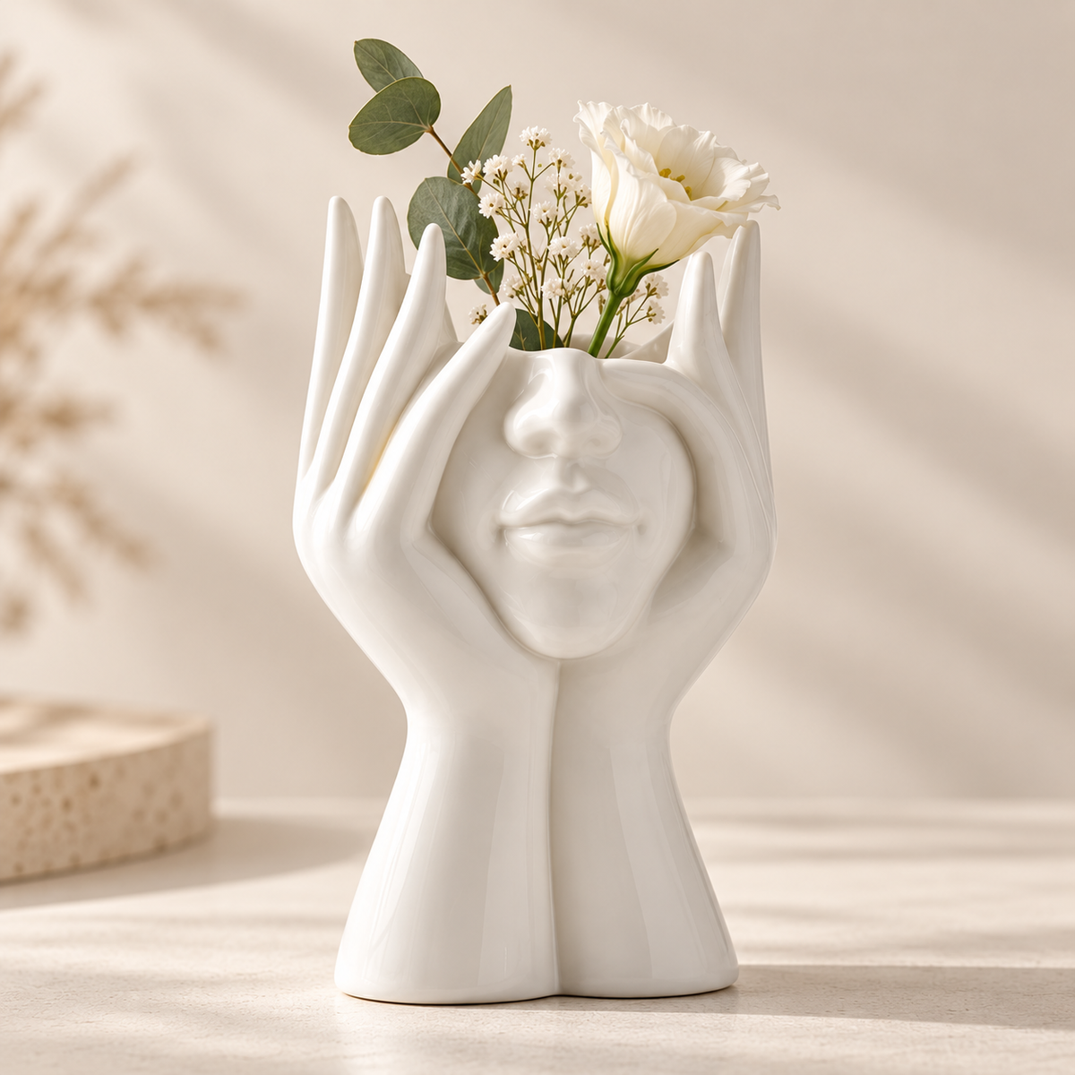 Abstract Face Sculpture Flower Vase – Refined
