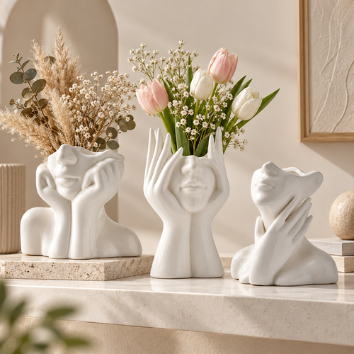 Abstract Face Sculpture Flower Vase