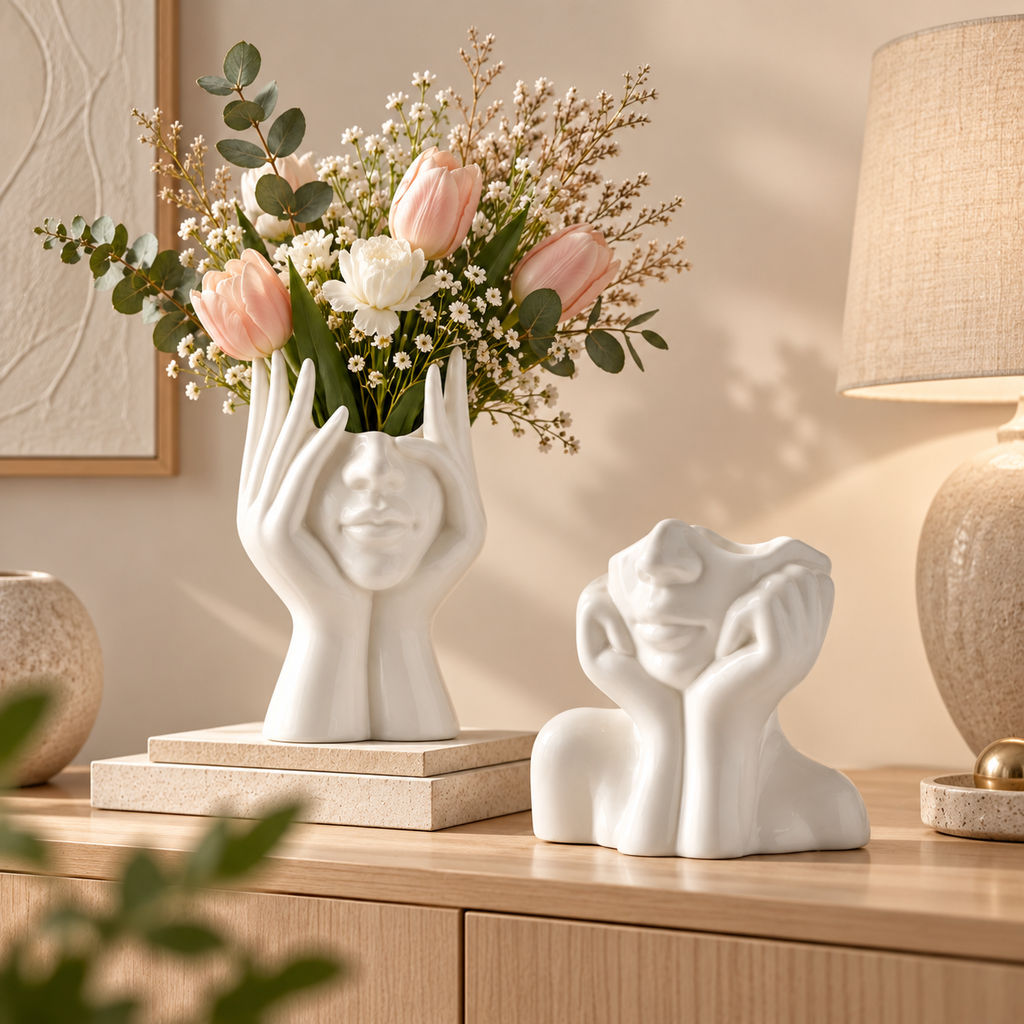 Abstract Face Sculpture Flower Vase – view 5