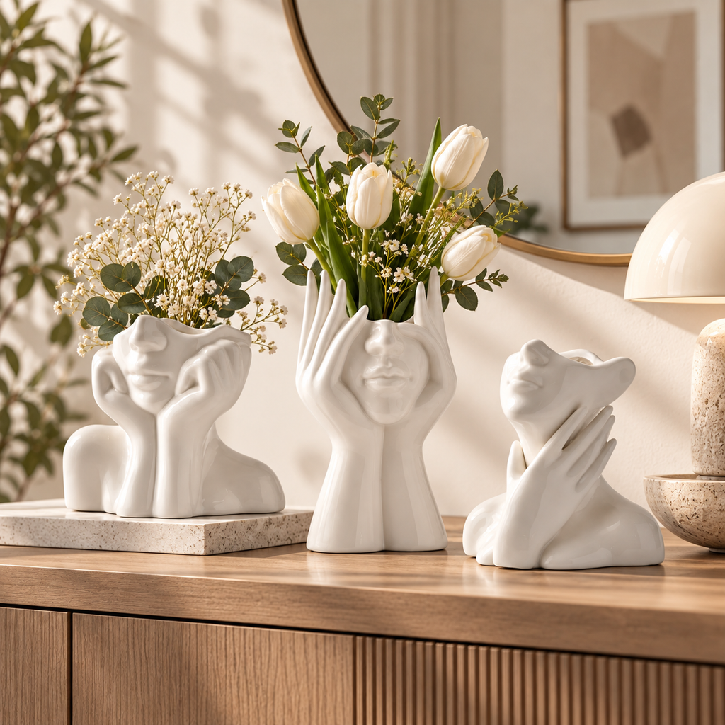 Abstract Face Sculpture Flower Vase – view 6