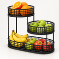 Two-Tier Metal Fruit Basket Stand – Black