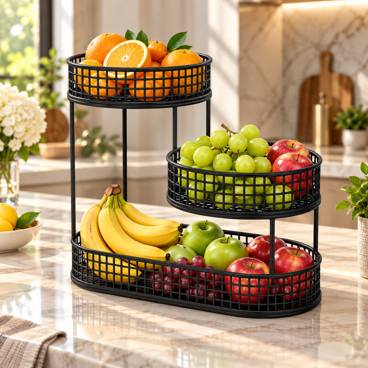 Two-Tier Metal Fruit Basket Stand