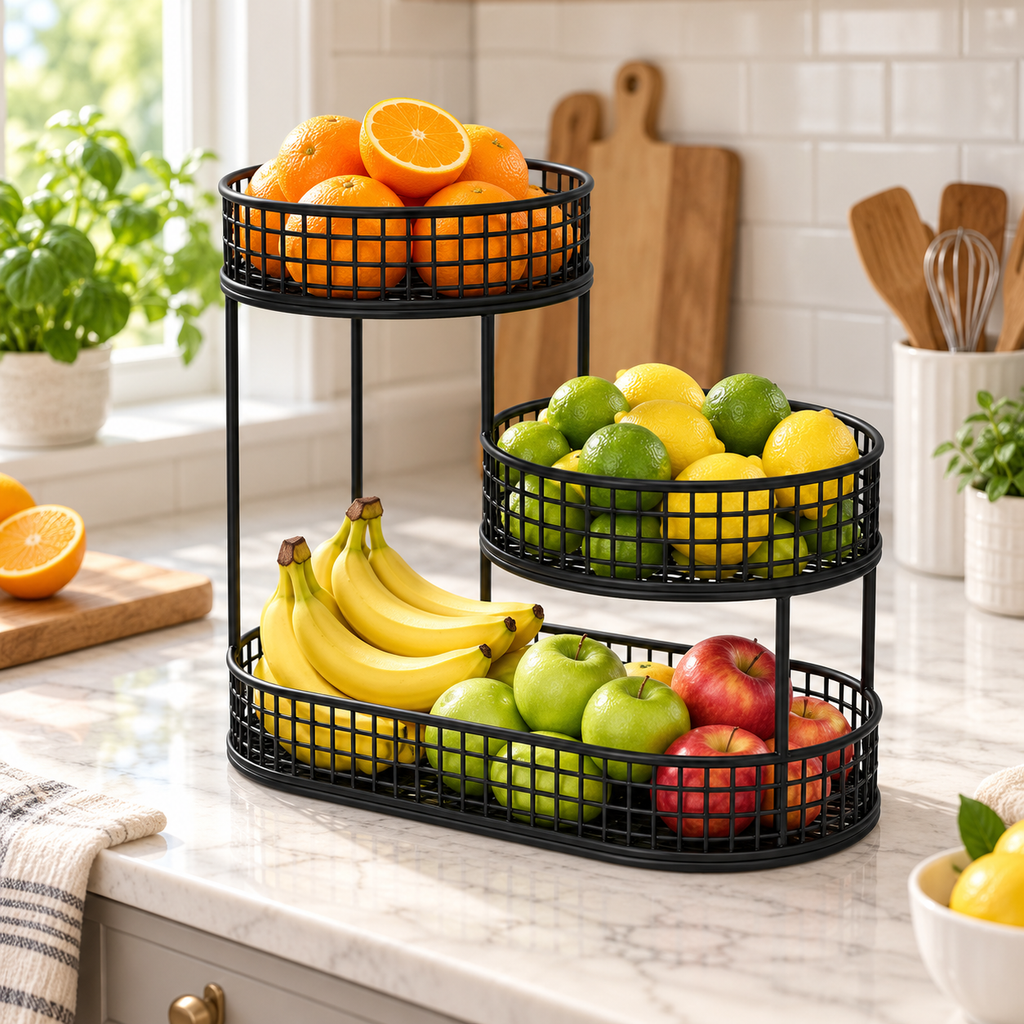 Two-Tier Metal Fruit Basket Stand – view 4