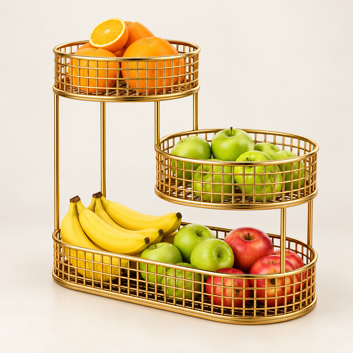 Two-Tier Metal Fruit Basket Stand – Gold