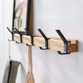 Wall-Mounted Wooden Coat Rack with Matte Black Hooks