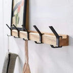 Wall-Mounted Wooden Coat Rack with Matte Black Hooks