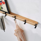 Wall-Mounted Wooden Coat Rack with Matte Black Hooks – view 2