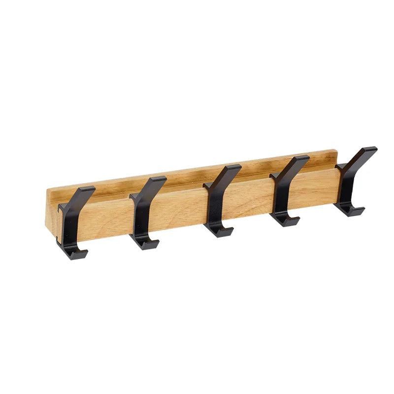 Wall-Mounted Wooden Coat Rack with Matte Black Hooks – view 4