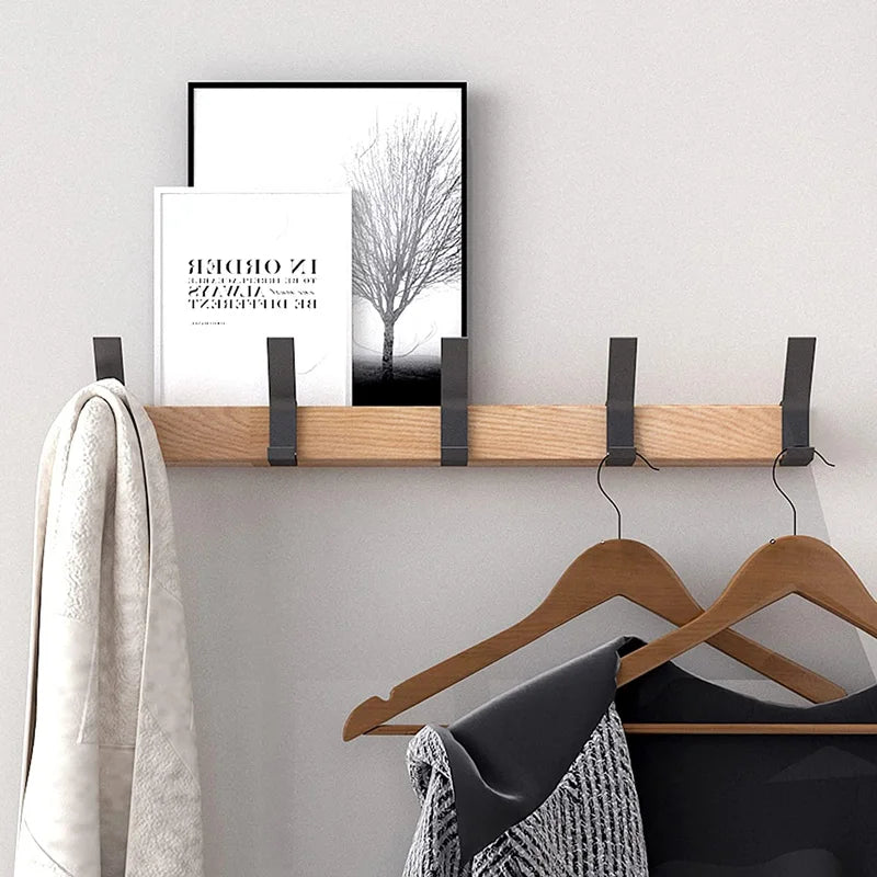 Wall-Mounted Wooden Coat Rack with Matte Black Hooks – view 3