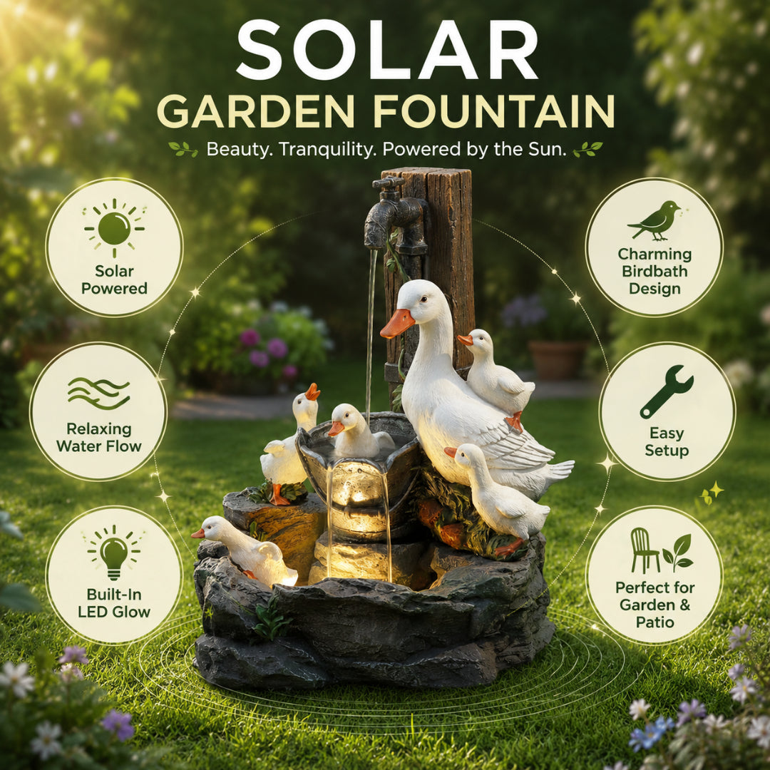 Solar Garden Fountain with Duck Figurines – view 4