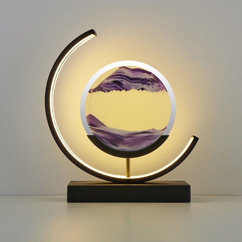 Moving Sand Art LED Table Lamp – Purple / Black