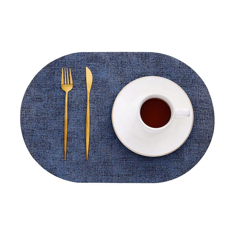 Oval Faux Leather Placemats – Dark blue