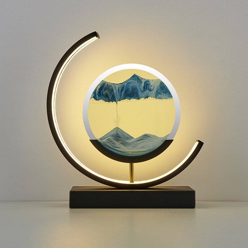 Moving Sand Art LED Table Lamp – Blue / Black