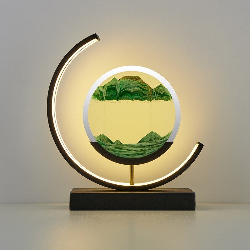 Moving Sand Art LED Table Lamp – Green / Black