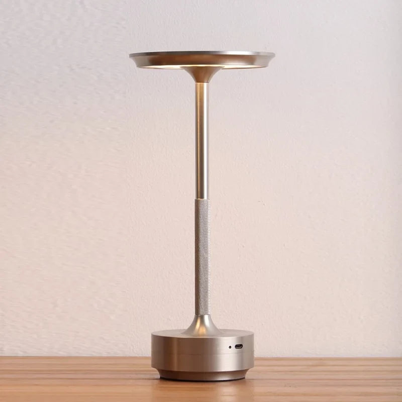 Cordless Disc-Top Table Lamp – Silver
