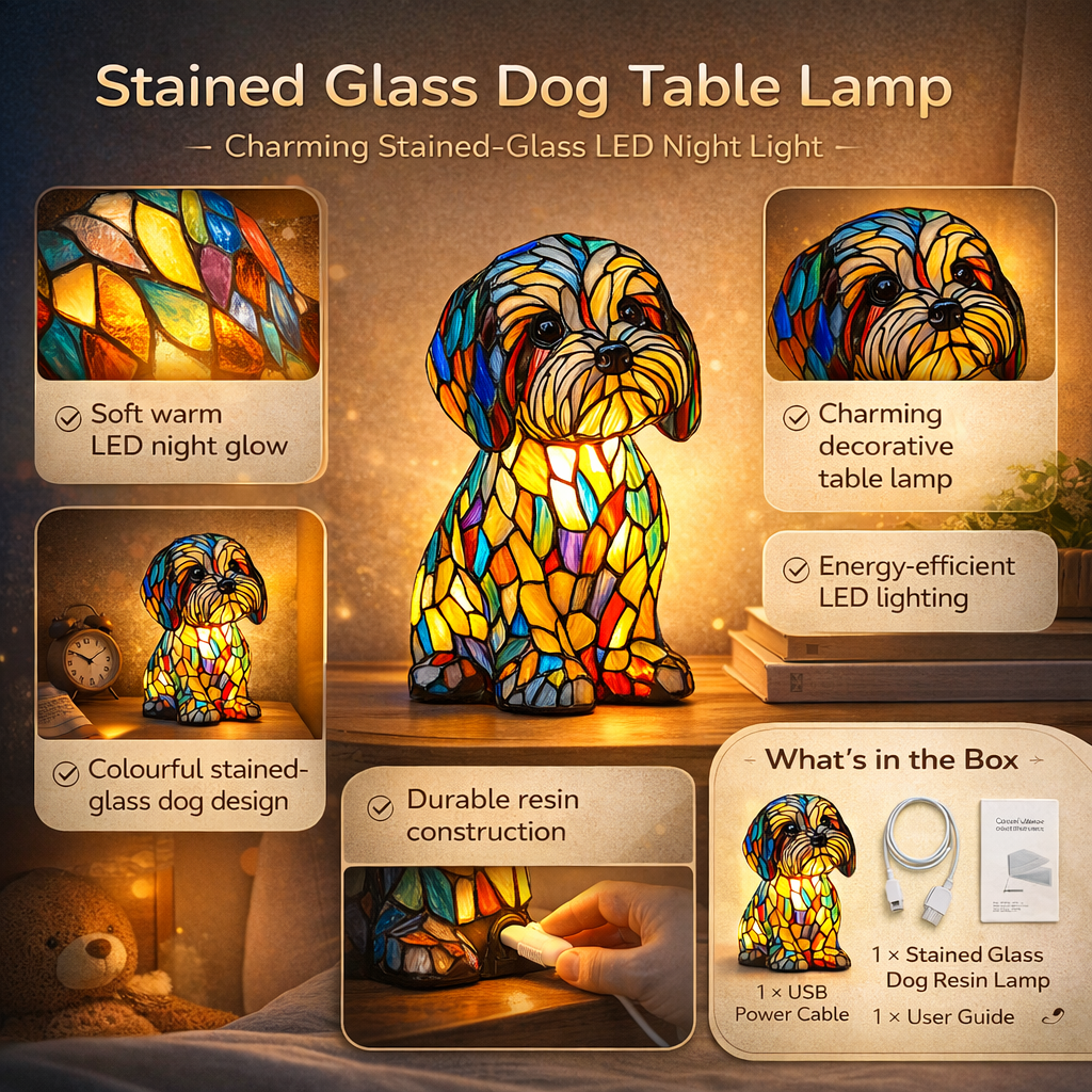 Stained Glass Style Dog Table Lamp – view 2