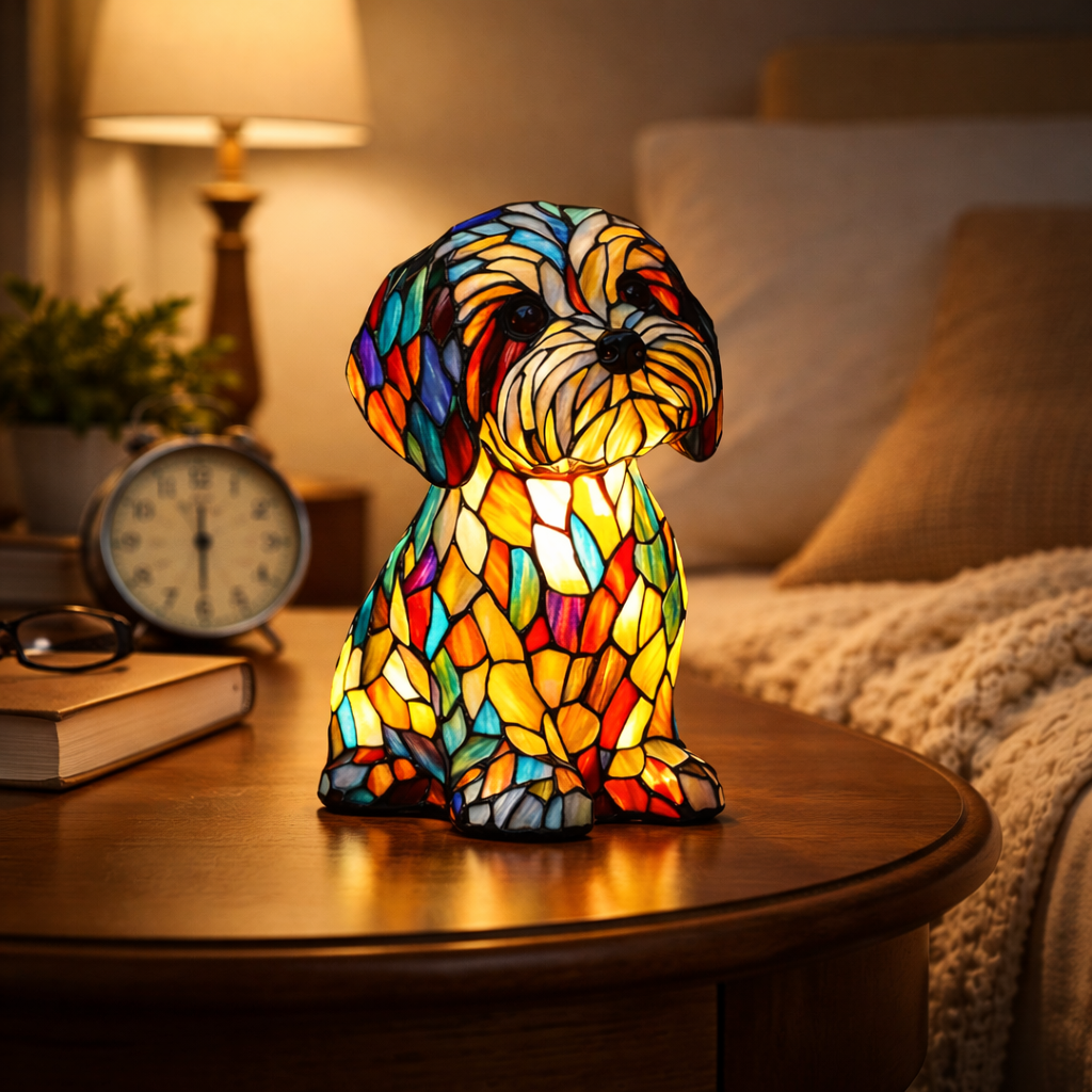 Stained Glass Style Dog Table Lamp – view 3