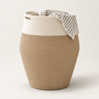 Tall Woven Cotton Rope Basket with Handles – Light Brown