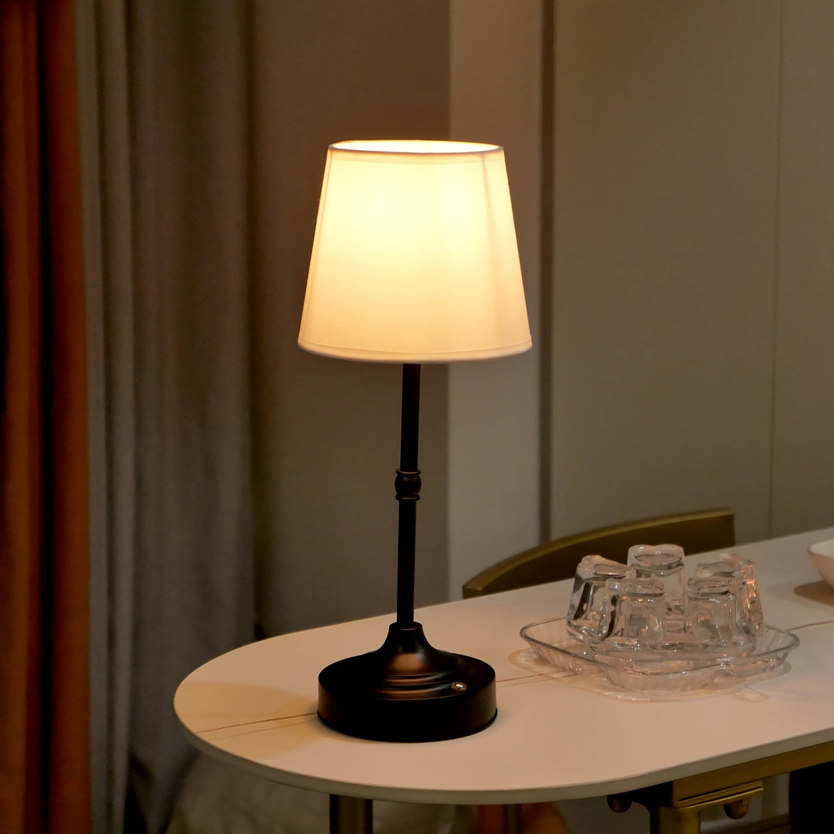 Brass-Tone Cordless Table Lamp with Fabric Shade – view 5