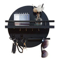 Round Wooden Wall Organizer with Shelf & Key Hooks – Black