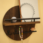 Round Wooden Wall Organizer with Shelf & Key Hooks – Brown/Black