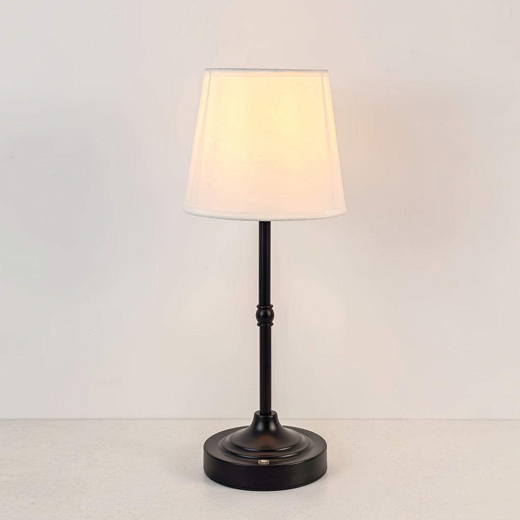 Brass-Tone Cordless Table Lamp with Fabric Shade – Black