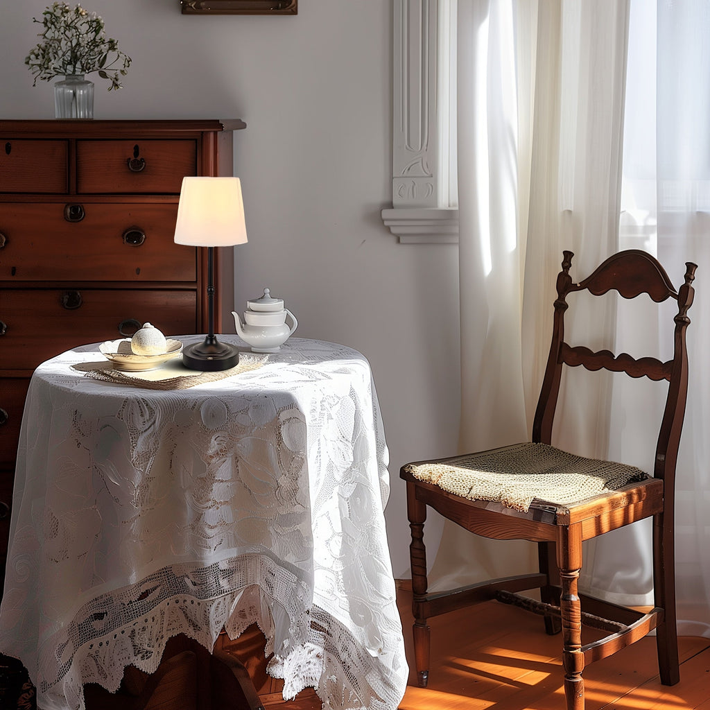 Brass-Tone Cordless Table Lamp with Fabric Shade – view 3