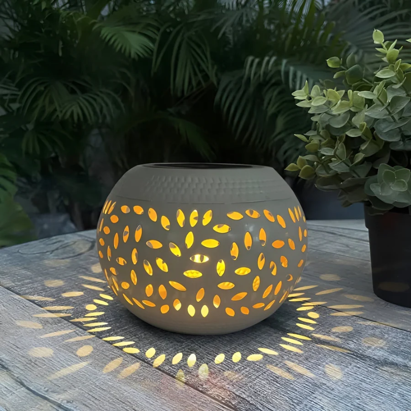 Cutout Metal Solar Garden Lantern – White